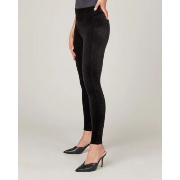 SPANX x Sara Blakely Womens Sz XL Black Velvet High Rise Wide Waistband Leggings - Picture 8 of 9